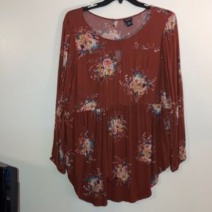 Torrid rust floral print gauze keyhole tunic 2X 2